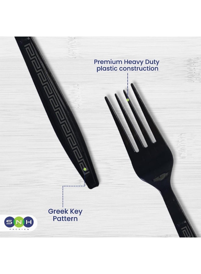 SNH Packing شوكة بلاستيكية سوداء من SNH - شوكة disposable ثقيلة الوزن، أدوات مائدة سوداء ثقيلة - أدوات بلاستيكية - مثالية للحفلات والمطاعم - 50 قطعة - Image 5
